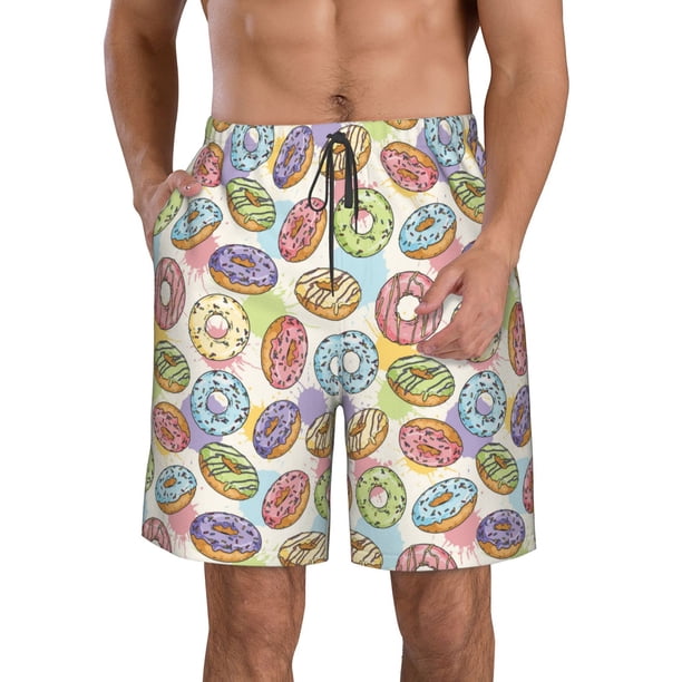 Balery Glazed Donuts Traje de Baño Estilo Hawaiano para Hombre, Shorts de Secado Rápido con Bolsillos-Large