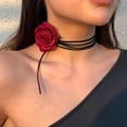 thumbnail image 2 of Red Rose Flower Choker Necklace Big Camellia Floral Collar Choker Necklaces Black Long Velvet Choker for Women Bride, 2 of 6