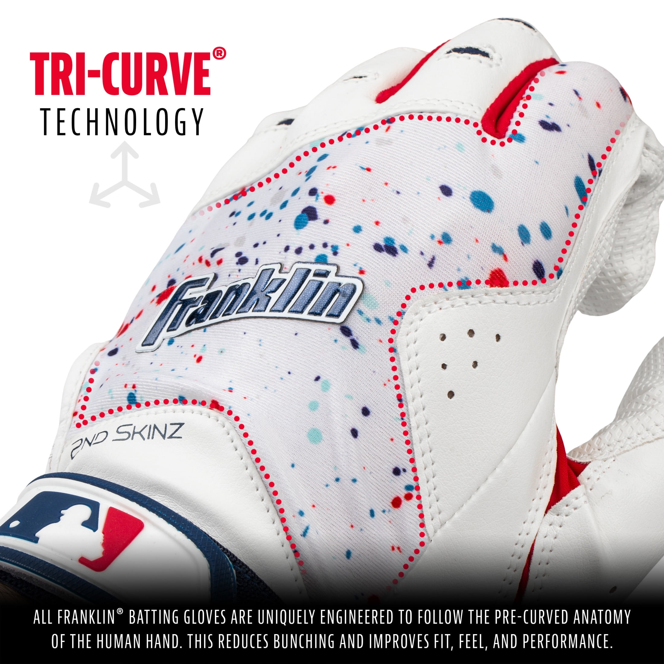Franklin Sports MLB Batting Gloves - 2nd Skinz Drip Baseball + Softball Batting Gloves - Adult + Youth Premium Leather Pair - USA - Youth Extra Small