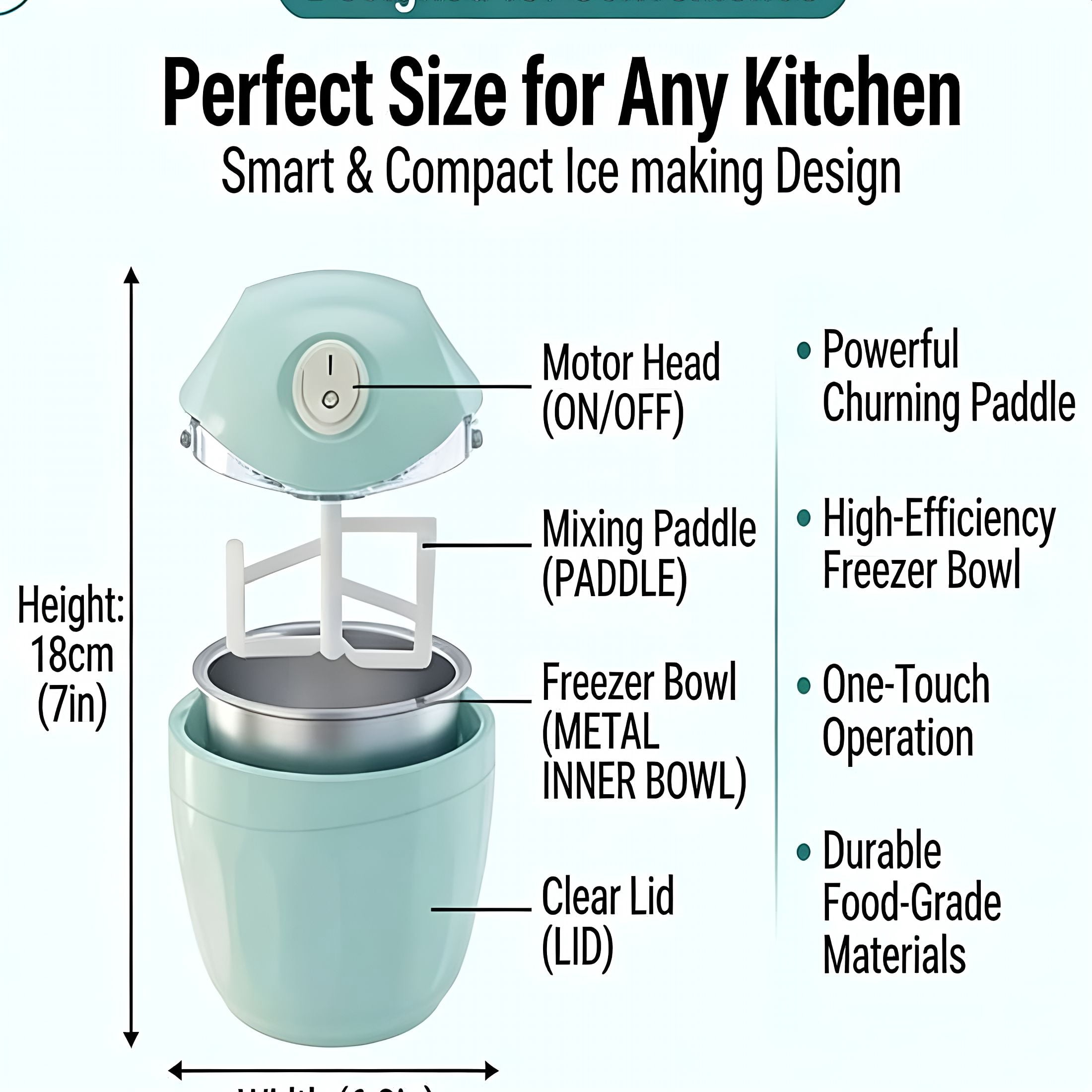 HIBIBUD Small Home Mini Ice Cream Maker,Just 15 Minutes Diy Ice Cream Maker,One-Touch Dessert Maker for Single Serving Gelato Frozen Yogurt,Compact Electric Machine for Kitchen Family Treats (Green)