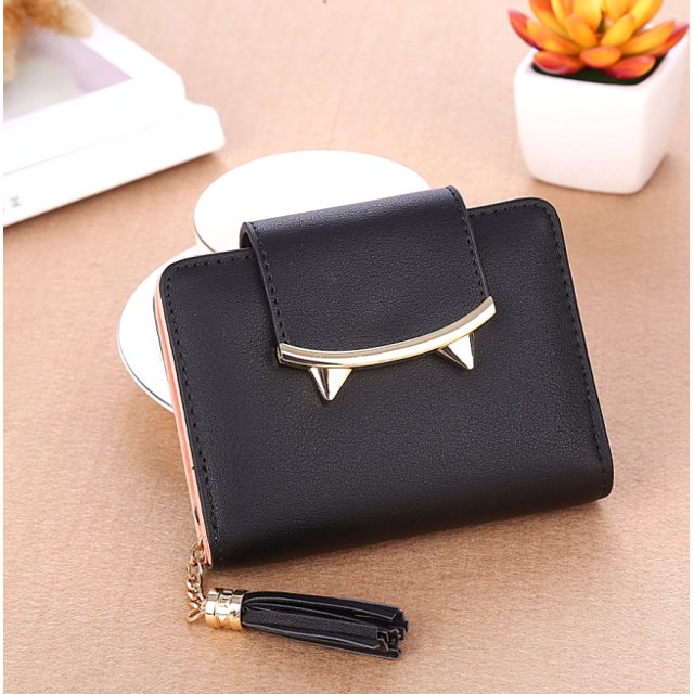 Linda cartera de gato para mujer, monedero plegable pequeño, clip para dinero, tarjetero para mujer con cremallera, regalos para mujer, negro JAMW Sencillez