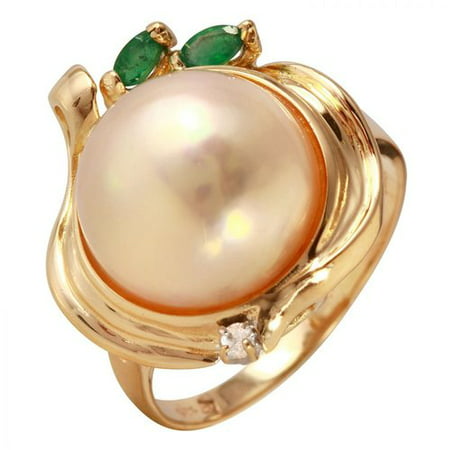 Ladies 7.68 Carat Emerald And Mabe pearl 12.5mm 14K Yellow Gold Ring