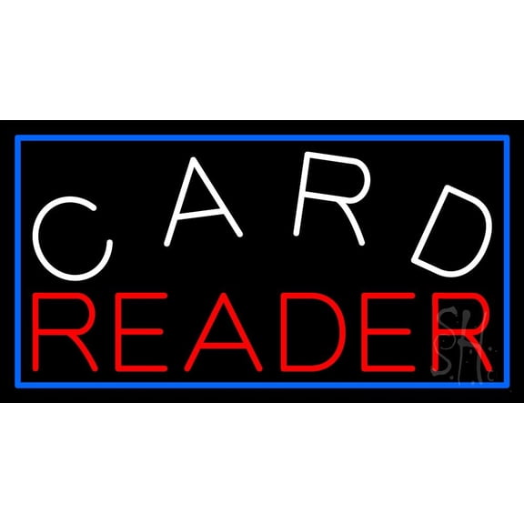 White Card Red Reader LED Neon Sign 20" Tall x 37" Wide - inches Black Square Cut Acrylic Backing, with Dimmer - Bright and Premium built indoor LED Neon Sign for Storefront.