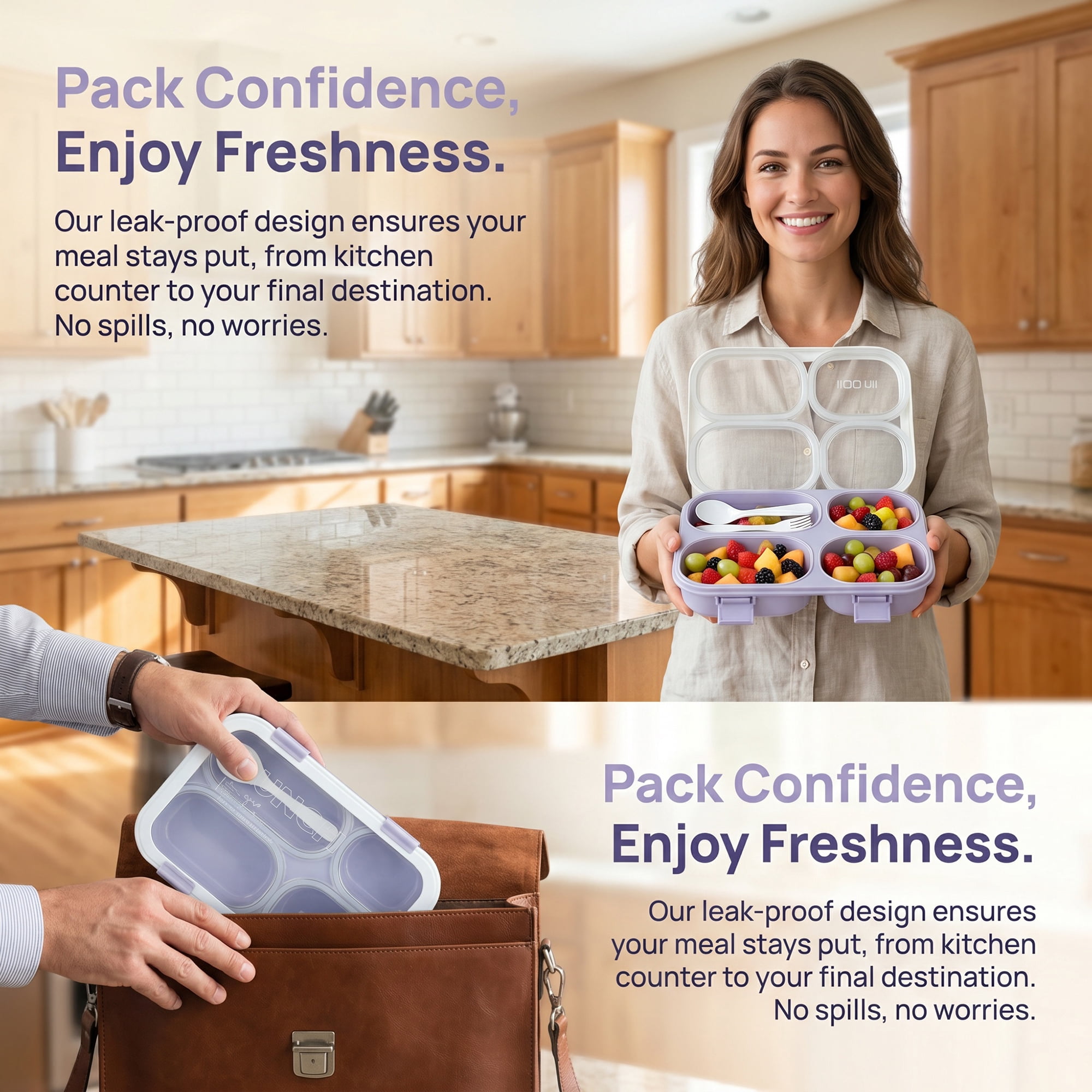 Unique Bargains Clear Lid Leak Resistant Meal Lunch Bento Box for Work Purple-2
