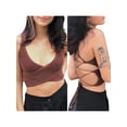 thumbnail image 5 of hirigin Women's Crop Tops, Halterneck Sleeveless Cross Wrap Solid Color Knitted Slim T-shirt for Ladies, 5 of 9