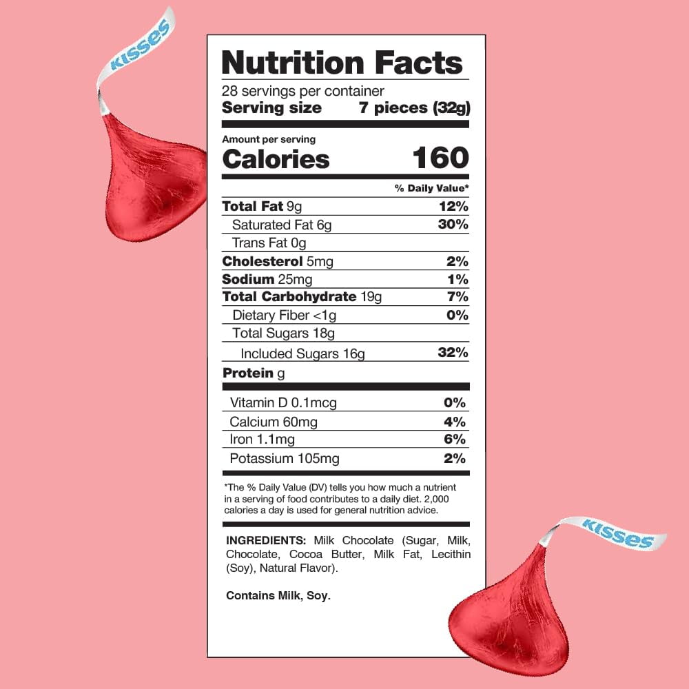 HERSHEY'S KISSES Milk Chocolate Red Foil Candy, Bulk Pack 2 Pounds