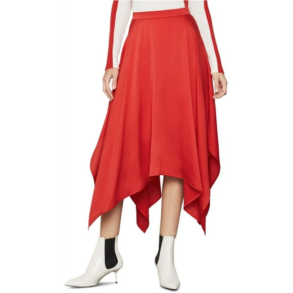 BCBG Womens Solid Midi Skirt, Red, 34