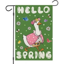 Hello Spring House Flags for Outdoor Decoration, Funny Goose with Flowers Large Yard Flag,Seasonal Decorative Decor for Holiday Summer Outside 28x40 Inch Vertical Double Sided