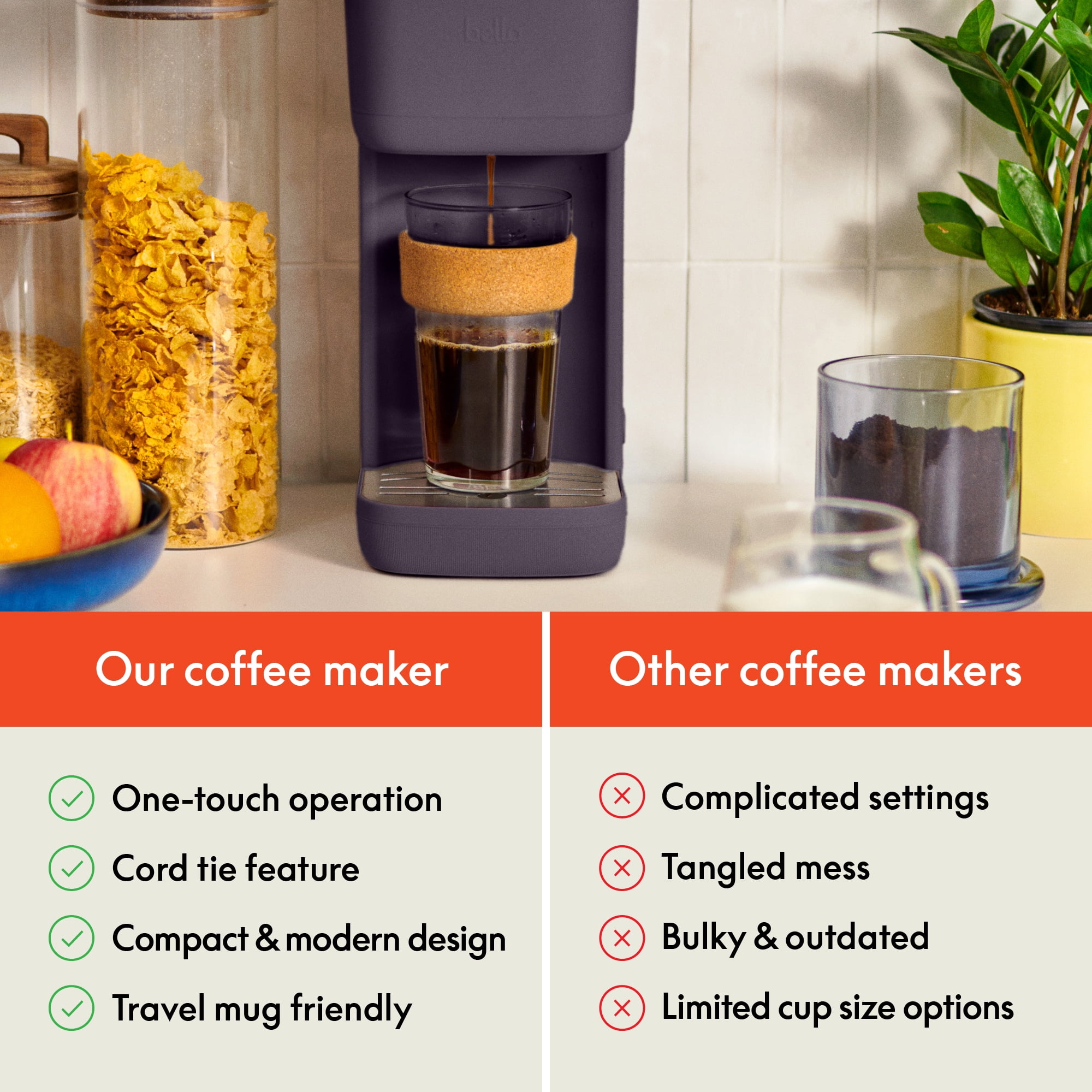 bella Single-Serve Coffee Maker, Plum