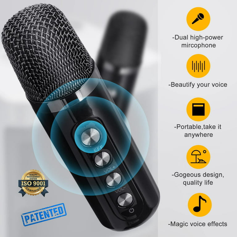 DIKTOOK Wireless Bluetooth Karaoke Microphone for Kids Adult Singing,  Portable Handheld Karaoke Machine Speaker with Record Function (Black) 