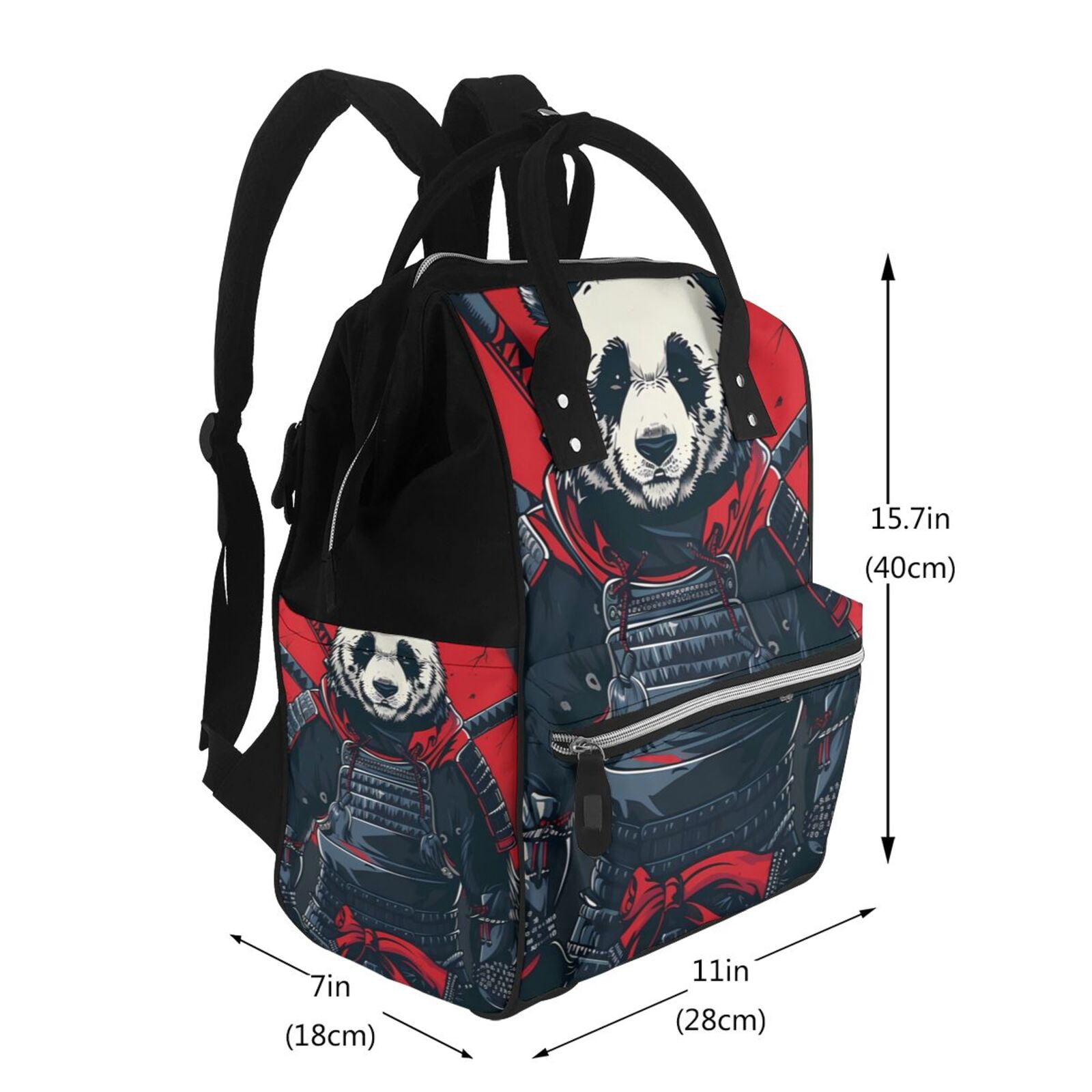 Fuzoiu Red Black Eastern Panda Warrior Print Diaper Bag Backpack,Baby Essentials Travel Tote,Multi function Waterproof Diaper Bag, Travel Essentials Baby Bag - Unisex