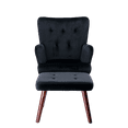 thumbnail image 5 of Accent Chair with Ottoman, Modern Velvet Button Tufted Wingback Lounge Chair Armchair with Footrest, Upholstered Single Sofa Leisure Chair Reading Chair with Solid Wood Legs for Bedroom, Black, 5 of 7