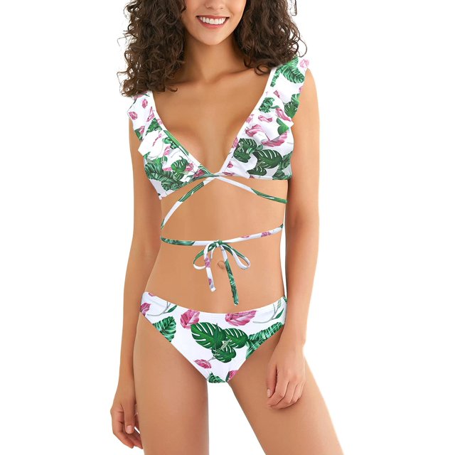 Mujer Criss Cross Dos Piezas Trazo de Trajes de baño Bikini Tit Bittom Baithing Traits Impresión - verde M Impresión - verde M Xishao ropa