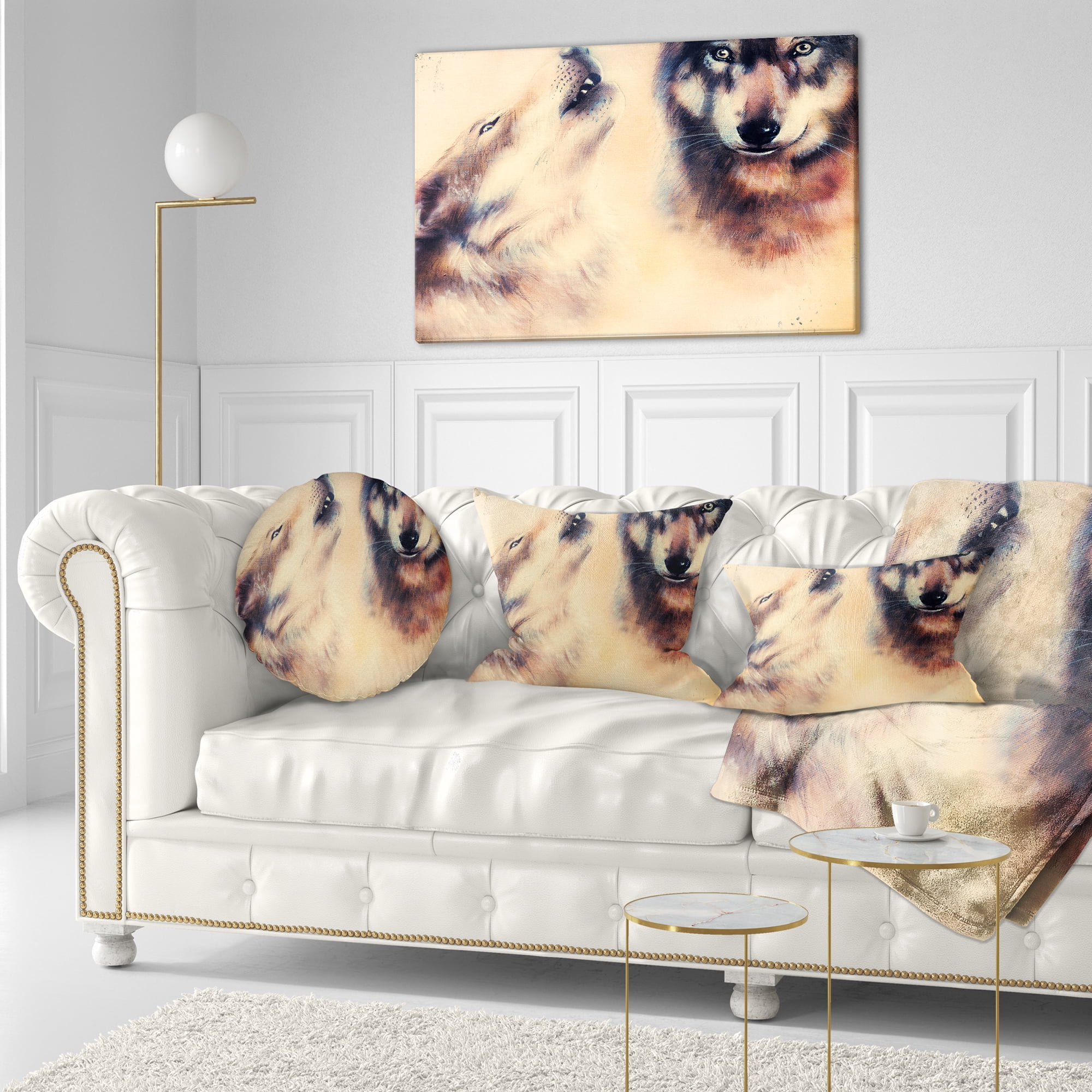 Designart Howling Wolf - Animal Throw Pillow - 12x20