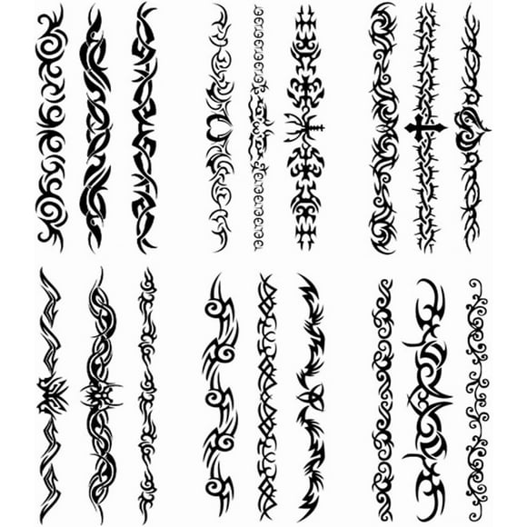 6 Sheets Fake Tribal Tattoos Bracelet Temporary Tattoo Pattern Tattoo Body Sticker for Men Women 9cmX 19cm/3.54X7.48 inches (LXW)