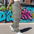thumbnail image 2 of LIIPEE Loose Fit Cargo Pants For Women Casual Solid Color Elastic Waist Wide Leg Trousers With Multiple Pockets Ladies Everyday Versatile Pants,M, 2 of 5