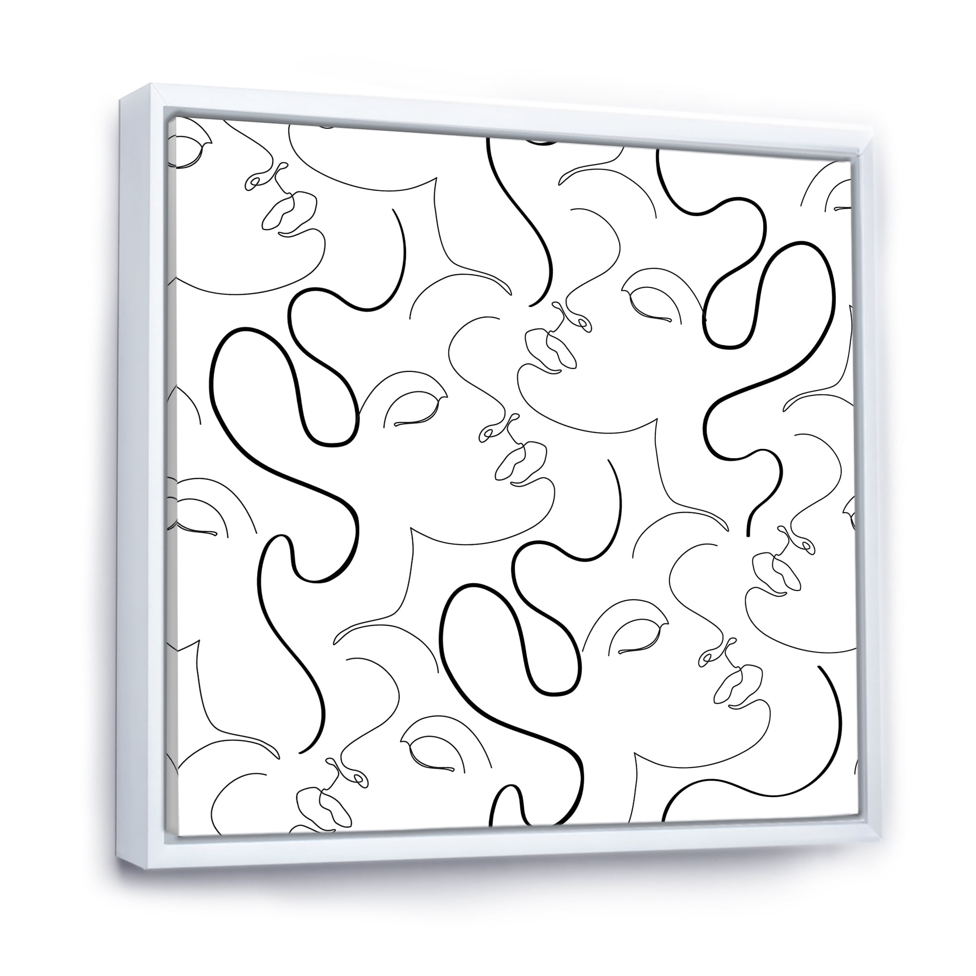 Designart 'Black and White One Line Drawing Portraits' Modern Framed Canvas Wall Art Print