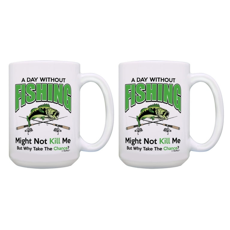 ThisWear Funny Fishing Mug Set A Day Without Fishing Coffee Cup 2 Pack Gift  15oz Coffee Mugs 