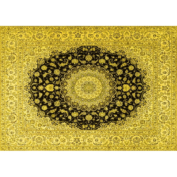 Ahgly Company Indoor Rectangle Medallion Yellow Traditional Area Rugs, 8' x 12'