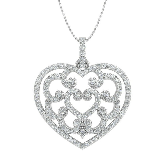 1/2 Carat Diamond Heart Pendant Necklace in 14K White Gold (Included Silver Chain) (I1-I2 Clarity)