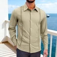 thumbnail image 2 of Cmfcve Mens Cuban Guayabera Shirt Long Sleeve Casual Dress Linen Button Down Shirts Fashion Loose Fit Shirt Jackets, 2 of 8