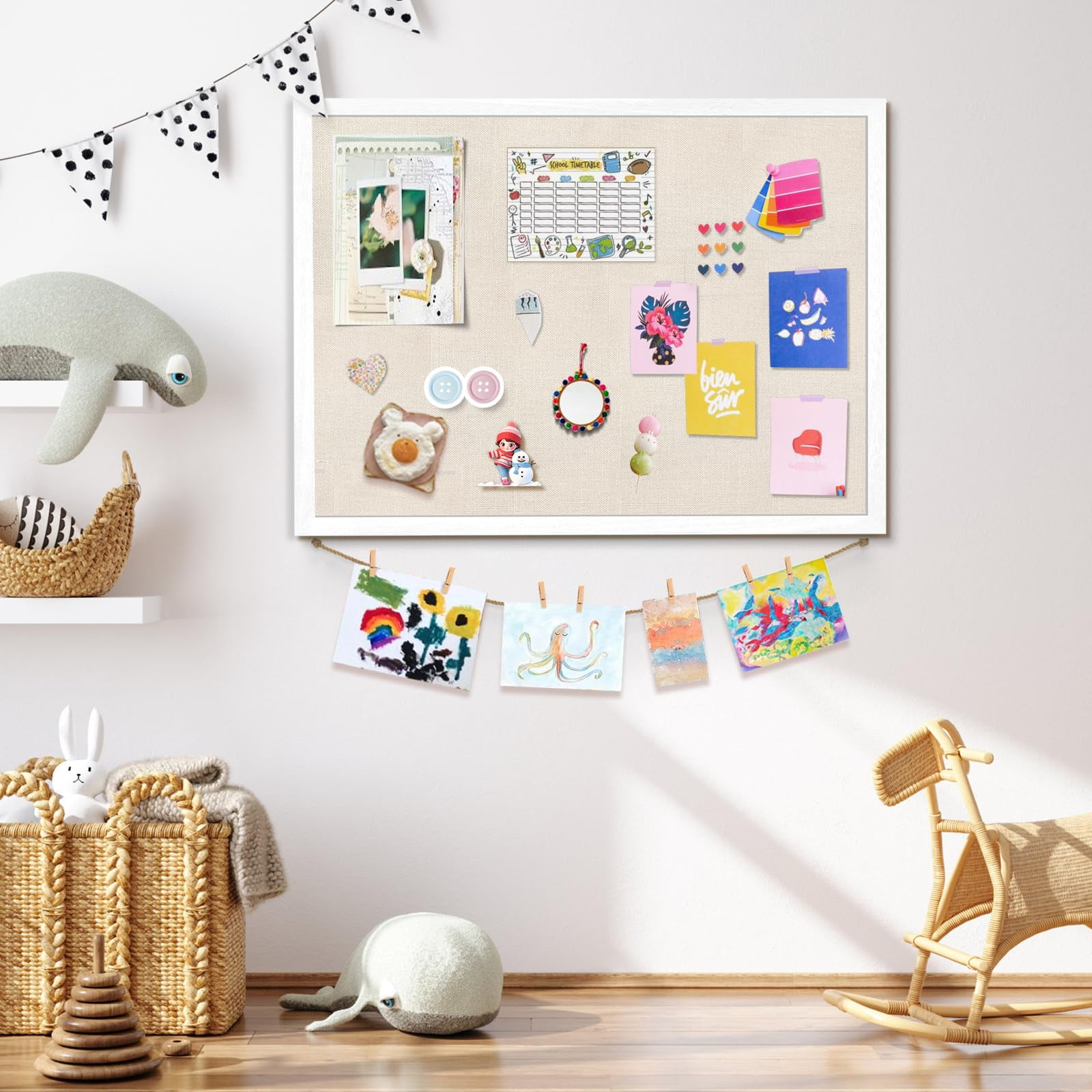 Sfugno Bulletin Board Wooden Frame Cork Board 23"x18" Corkboards for Wall and Office Decor for Girls Room, Office, Bedroom,Room, White