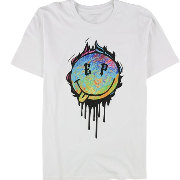 Elevenparis Mens Flaming Smiley Graphic T-Shirt, White, X-Large