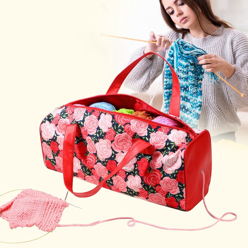 Large Capacity Crochet Storage Bag Portable Knitting Bag DIY Yarn Storage Organizer for Yarn and Crochet Hooks Sewing