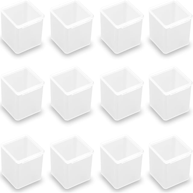 12 PCS Square Plastic Clear Storage Containers Box, Clear Small Containers Containers Box for Beads, Jewelry, Game Pieces and More (1.58 x 1.58 x 1.85 Inch)