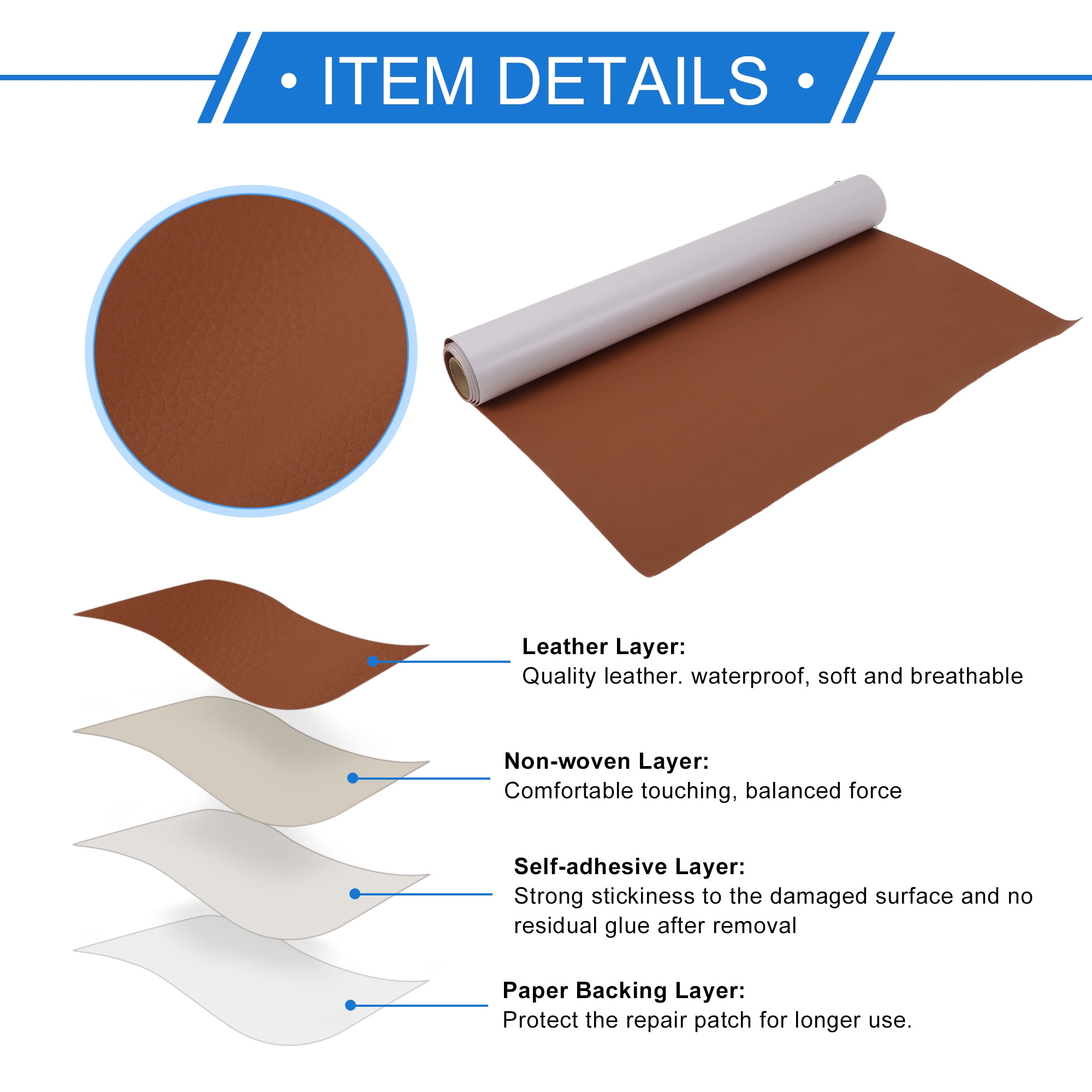 Unique Bargains Self Adhesive Leather Repair Patch Leather Repair Tape for Automotive Car Seat Sofa Couches Chair Interior Trim Chocolate Brown 40" x 16"