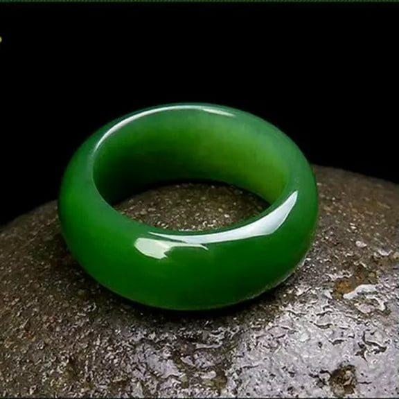 GKNET Jade Ring Green Real Natural Genuine Chinese Delicate Jewelry Charm Style For Women Men-7-A (Green)
