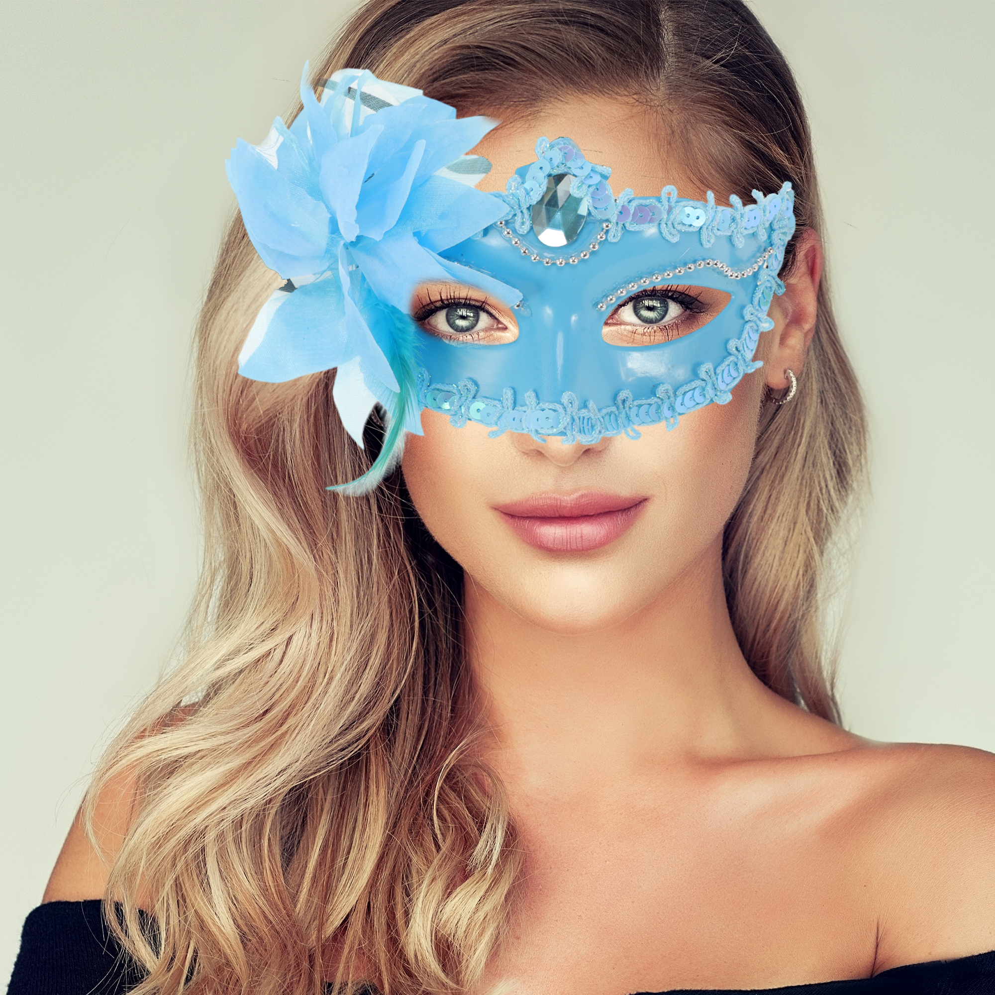Unique Bargains 1 Pack Elegant Lily Princess Half Face Party Mask Blue