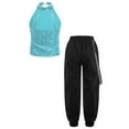 thumbnail image 2 of Alvivi Kids Girls 2-Piece Hip Hop Dance Outfits Sleeveless Sequins Halter Tops with Chain Sweatpants Light Blue 16, 2 of 5