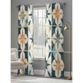 thumbnail image 4 of Teal Orange Geometric Sheer Curtains 96 Inch Length 2 Panels Set, Vintage Chic Abstract Checked Voile Window Treatment Semi Sheer Long Curtains Drapes for Bedroom/Living Room/Kitchen 52"x96"x2, 4 of 7