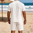 thumbnail image 4 of Ceisia Mens 2 Piece Linen Blend Camp Collar Short Sleeve Shirt and Drawstring Shorts Set Casual Summer Outfit for Men Beach White S Gifts for Father, 4 of 6