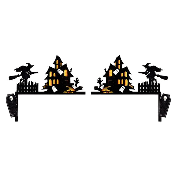 Wooden Door Corner Decoration Set with Witch Castle Design for Halloween, D