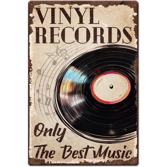 Vinyl Records Metal Signs Musical Theme Tin Signs Only The Best Music Vintage Tin Signs Vintage Wall Art for Bar Man Cave Club Living Room Bedroom Music Room Retro Decor
