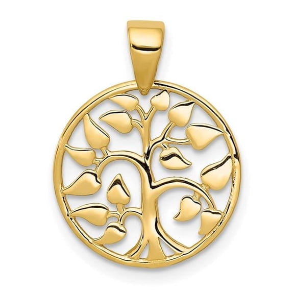 Finest Gold 14K Yellow Gold Polished Tree in Circle Pendant
