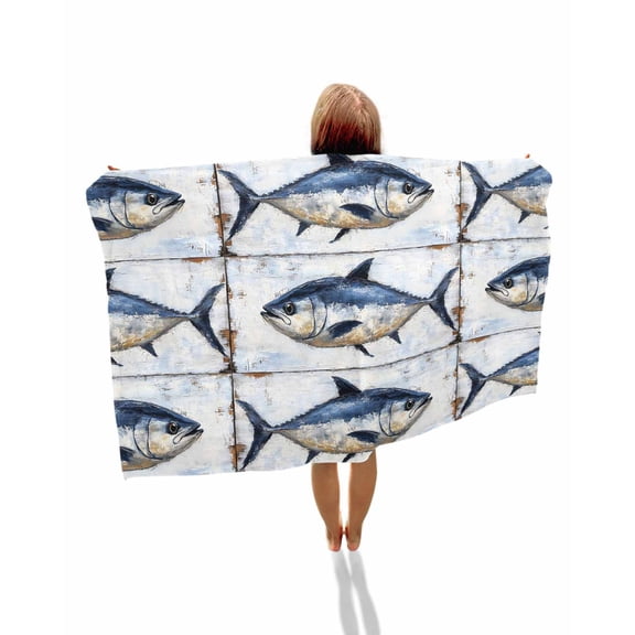 Coastal Fish Beach Towels Oversized Super Absorbent, Oil Painting Ocean Nautical Beach Lightweight Bath Towel Quick Dry Sets For Bathroom/Pool/Rv Camping/Beach Play/Gym Room/Picnic 31"x62"