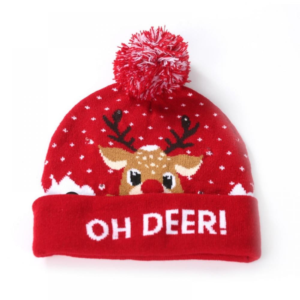novelty winter beanie gift festive Christmas LED Let It Snow Hat pom pom 