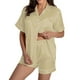 thumbnail image 1 of Conjunto de dos piezas para mujer con camiseta de manga corta y cuello en V y pantalones cortos, ideal para el verano y el ocio deportivo., 1 of 7