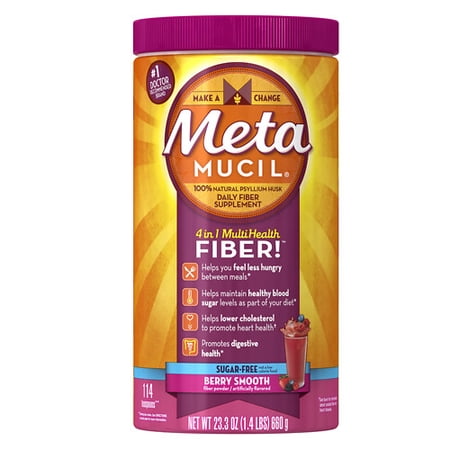 Metamucil Smooth Texture Powder  Sugar Free Berry 23.3 Oz - 114 Doses  2 Pack