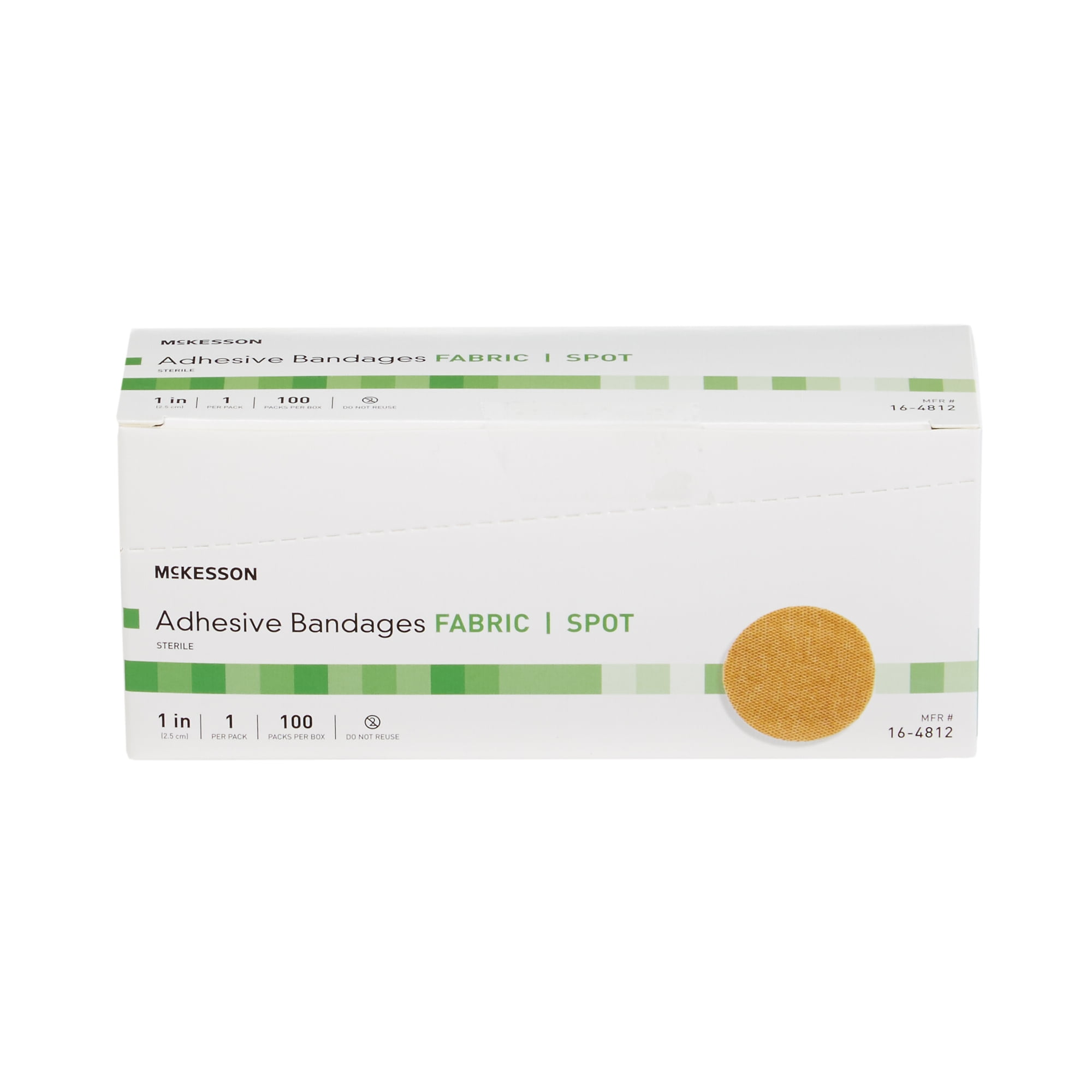 McKesson Adhesive Spot Bandages - Sterile, Round, Tan Fabric, 1 in, 100 Count, 24 Packs, 2400 Total