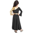 thumbnail image 5 of Raenseen Kids Girls Shiny Metallic Color Block Bell Sleeve Liturgical Praise Worship Dance Dress Lyrical Dancewear Black 8, 5 of 7