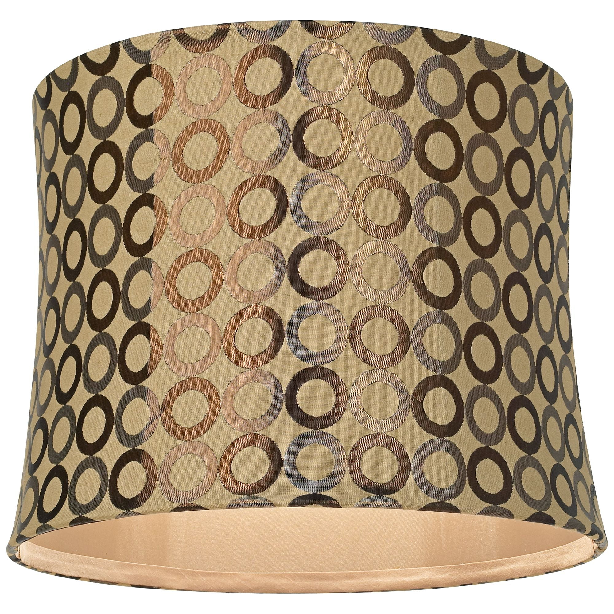 Springcrest Set of 2 Drum Print Lamp Shades Tan Copper Circles Medium 13" Top x 14" Bottom x 11" High Spider Harp Finial Fitting