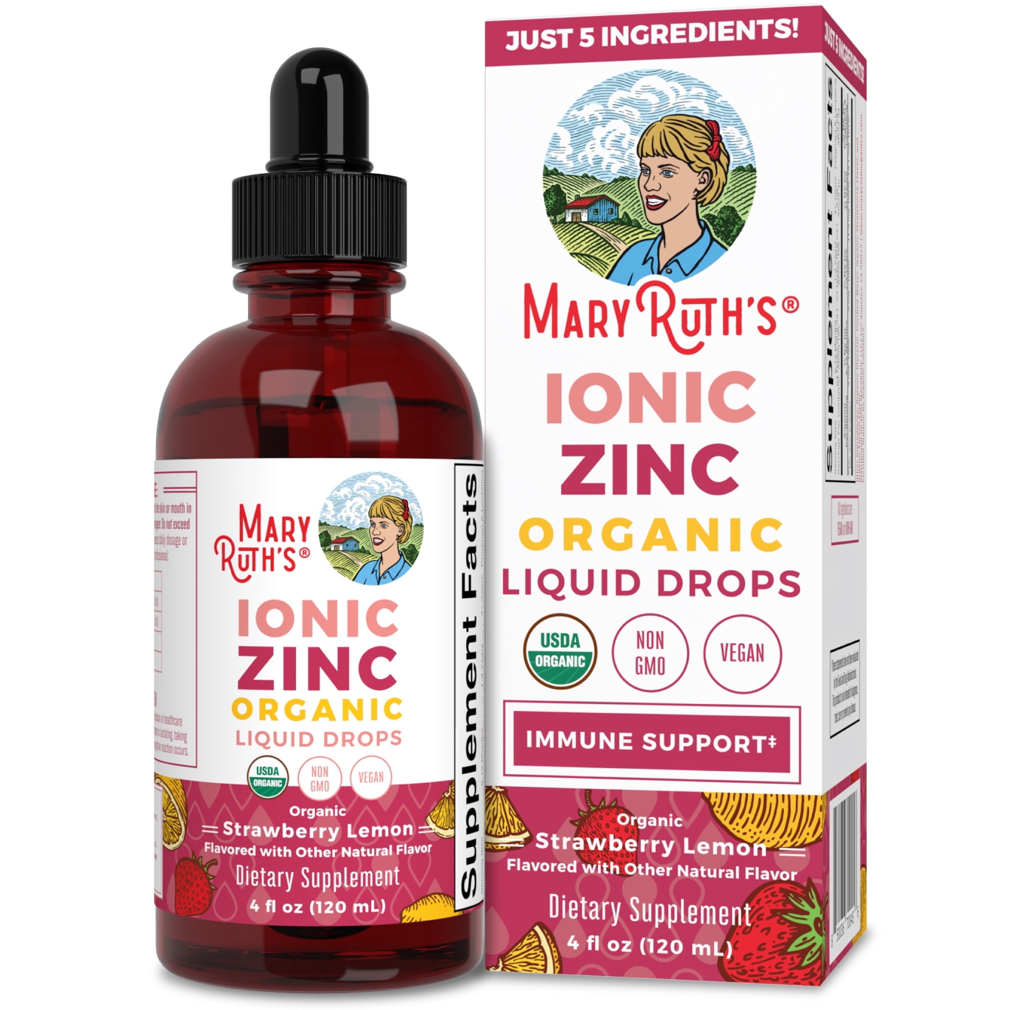 MaryRuth's Liquid Zinc Supplement for Immunity Support, Strawberry Lemon, Unisex, 4 Fl Oz Non-GMO