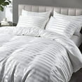 thumbnail image 2 of 5 Pieces Satin Striped Duvet Cover Full/Queen Size Set, Luxury Silky Like Ivory White Stripe Duvet Cover Bedding Set with Zipper Closure, 1 Duvet Cover + 4 Pillow Cases (No Comforter), 2 of 7