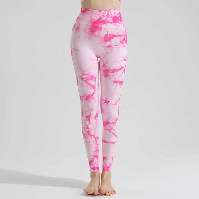 Hfyihgf Tie Dye Seamless Leggings for Women High Waist Yoga Pants Scrunch  Butt Lifting Elastic Tights(Hot Pink,S) 