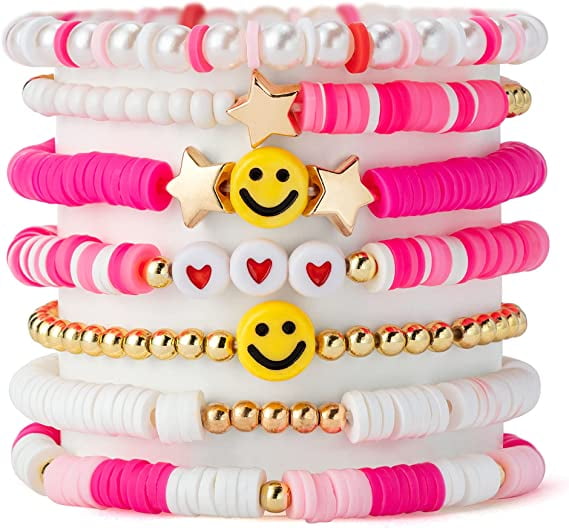 BIGUY Preppy Heishi Bracelets Set Colorful Smile Heart Star Evil Eye ...