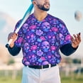 thumbnail image 5 of Zufioo blue Skull purple flower1 Print Men's Baseball Short Sleeve, Moisture Wicking Button-Down Hip Hop Tee-Medium, 5 of 7